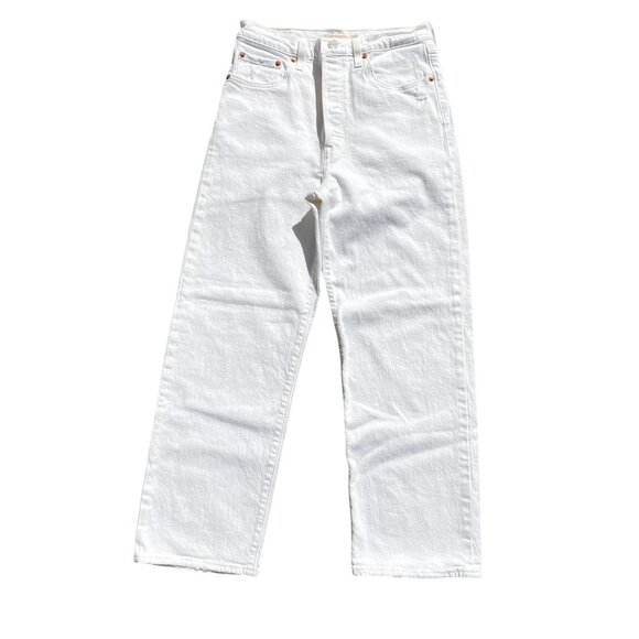 Levi’s Ribcage Straight Ankle White Jeans Button Fly Boho Coastal Vacation Sz 28 - Picture 7 of 16